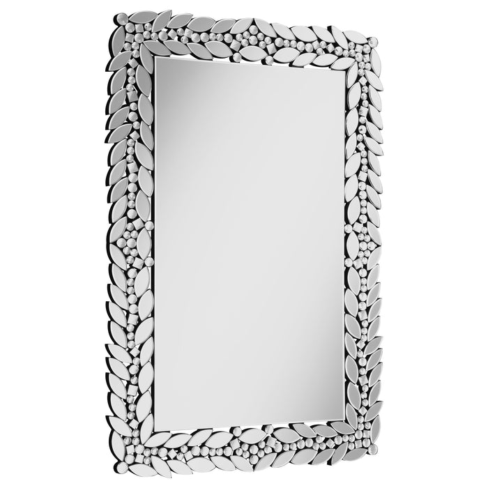 Cecily 32 x 47 Inch Leaf Border Crystal Wall Mirror Silver