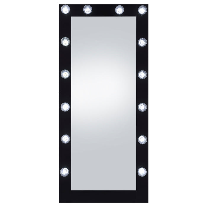 Zayan 32 x 71 Inch Floor Mirror LED Lighting Black Gloss