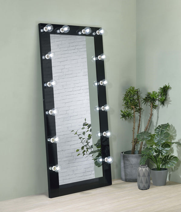 Zayan 32 x 71 Inch Floor Mirror LED Lighting Black Gloss